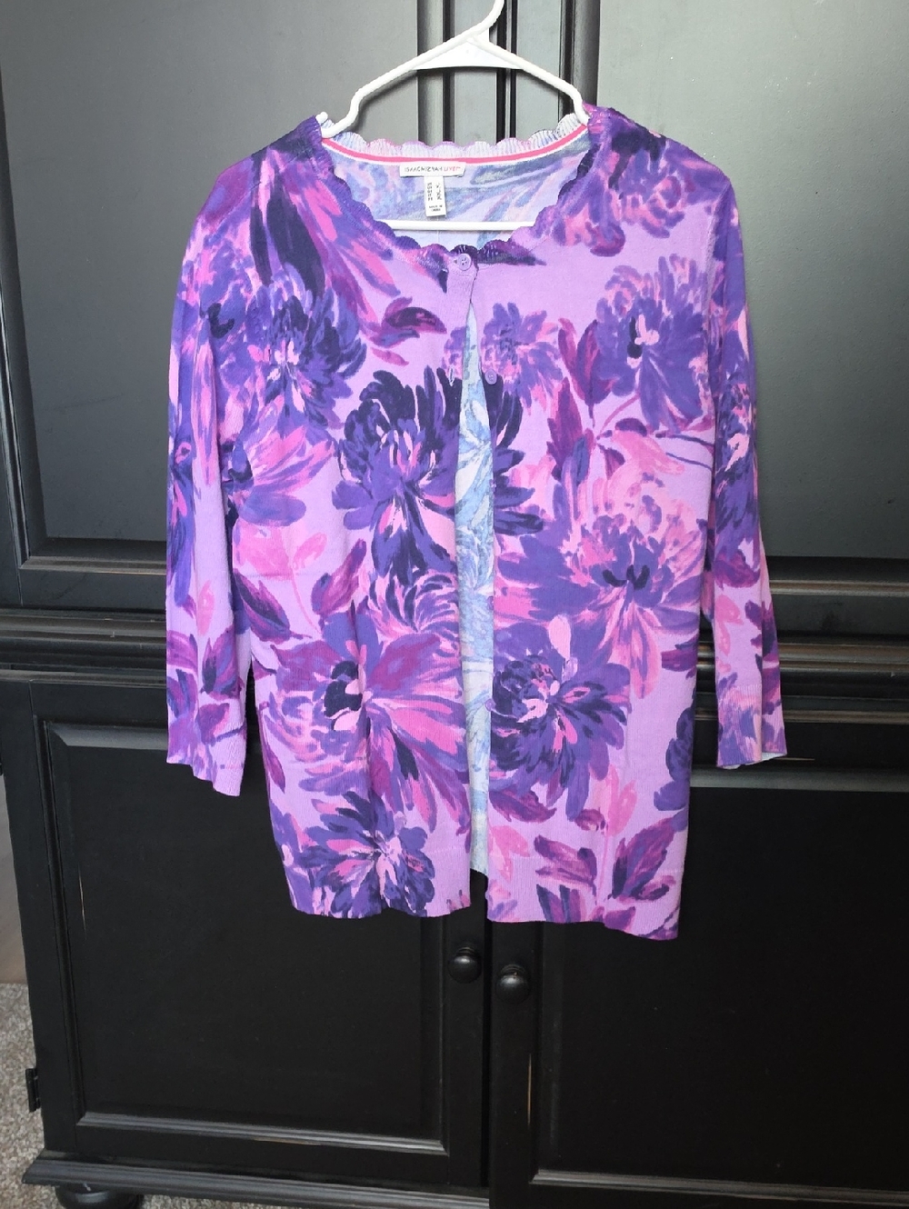 Isaac Mizrahi Lavender and Pink Floral Knit Cardigan